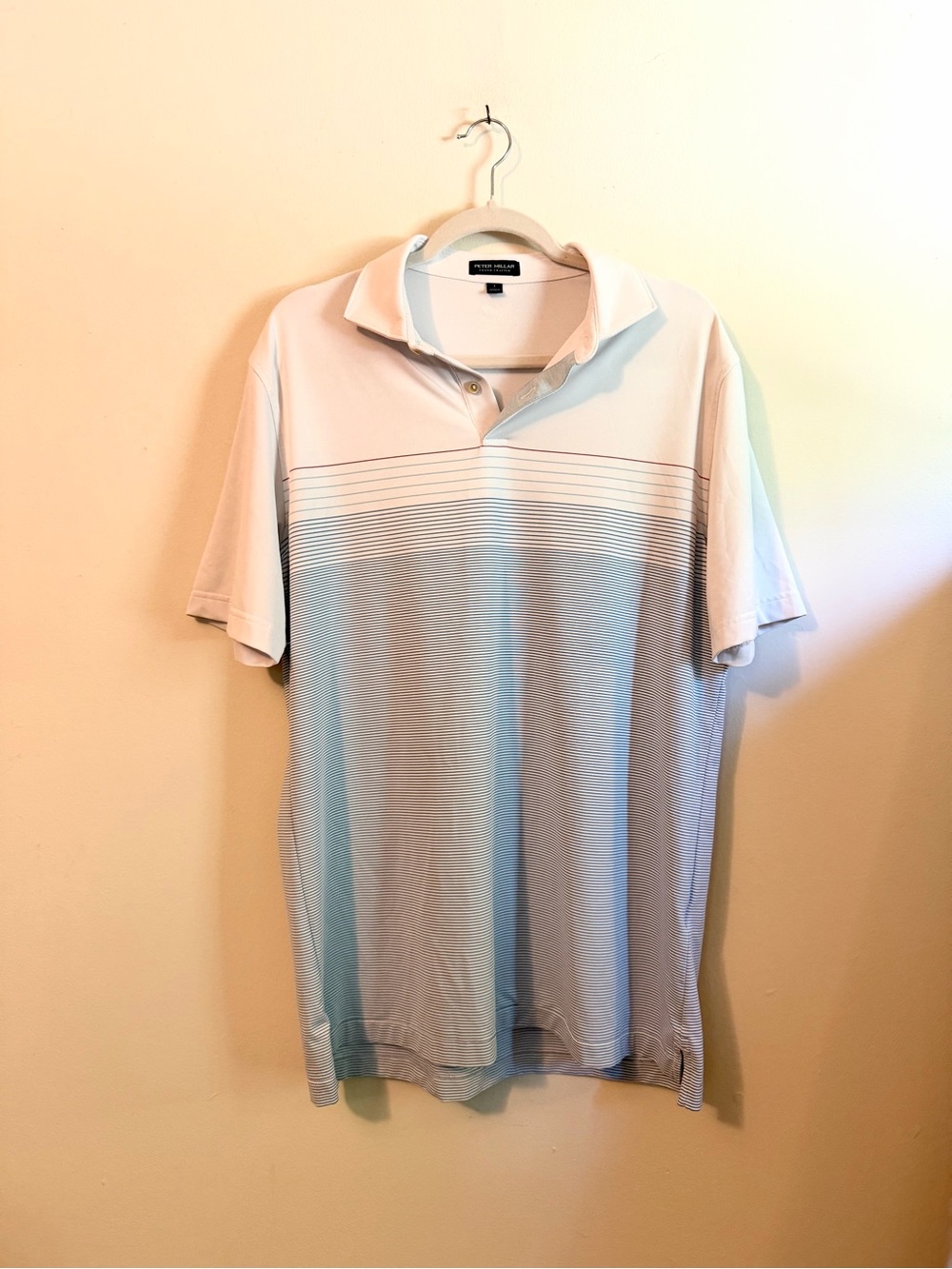 Peter Millar White and Light Blue Gradient Stripe Polo